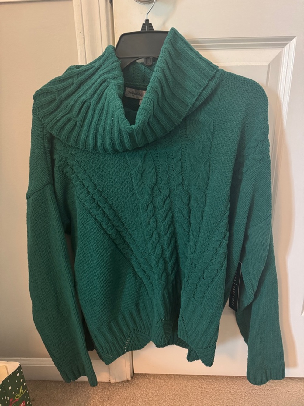 Absolutely Famous Green Cable-Knit Cowl Neck Sweater